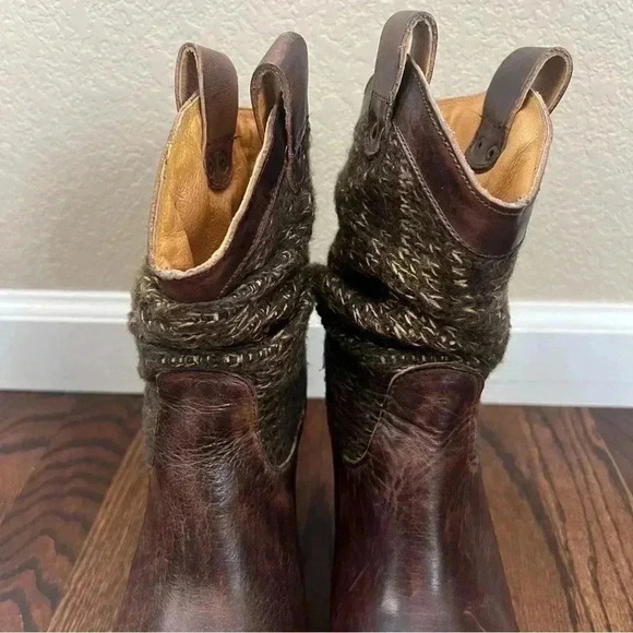 BED STU Bruges Teak Rustic Brown Leather Bootie Boots Slouch Wooden Wedge Sz 7.5 - Picture 16 of 16